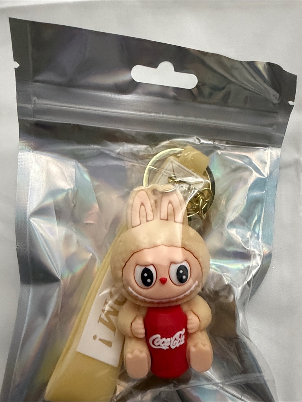 Coca Cola Cream Bunny Plush Keychain with Red Can
